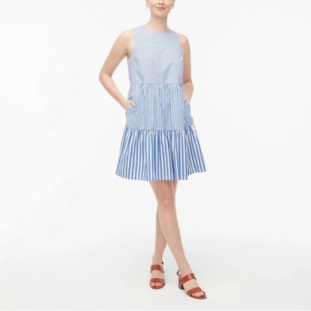 J. Crew Women’s Light Blue and White Size 12 Striped Mini Dress